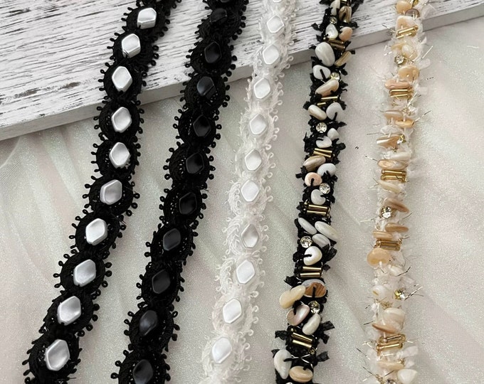 Mother of Pearl Lace Trim, Costume Design Embellishment, Sold by 1 Yard