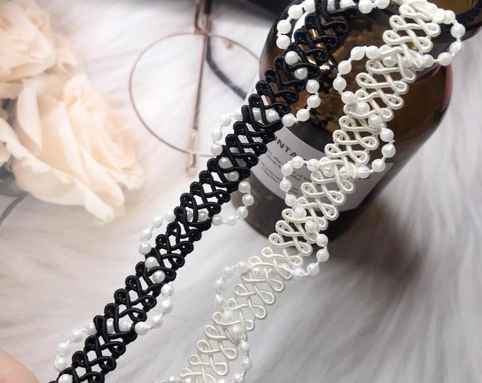 Pearl Ribbon Trim, Costume Design Embellishment, Sold by 1 Yard