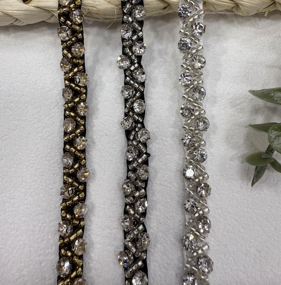 Beaded trim, Rhinestone trim for costume design sewing embellishment bridal trim dress coat cuff collar Sold by 1 yard
