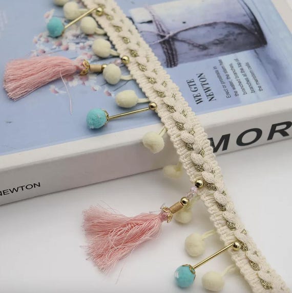 PomPom Tassel Fringe Lace trim ribbon for costume design bridal trim headwear dress coat cuff collar bag home deco Sold by 1 yard