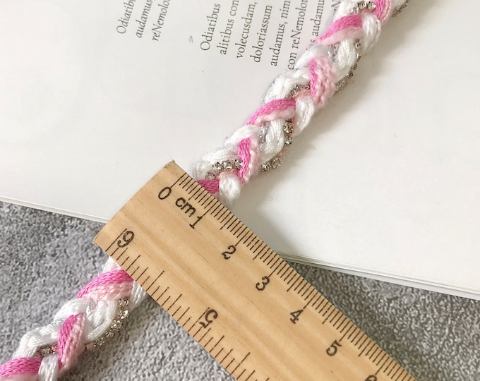 Pink & White Braid Lace Trim, Embellishment, Sold by 1 Yard