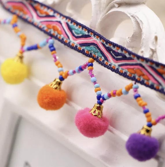 PomPom Tassel Fringe Lace trim ribbon for costume design bridal trim headwear dress coat cuff collar bag home deco Sold by 1 yard