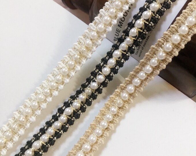 Pearl Lace Trim, Costume Design Sewing Embellishment, Sold by 1 Yard