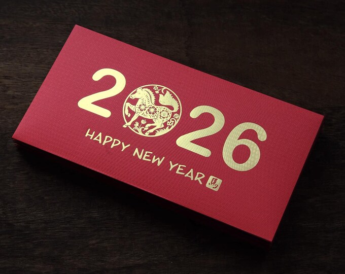 2026 Year of the Horse Red Envelopes, Gold Foil Lucky Money Packets