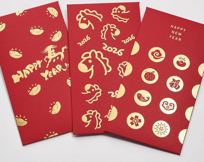 Year of the Horse 2026 Gold Foil Red Envelopes, Lucky Money Gift Red Packets
