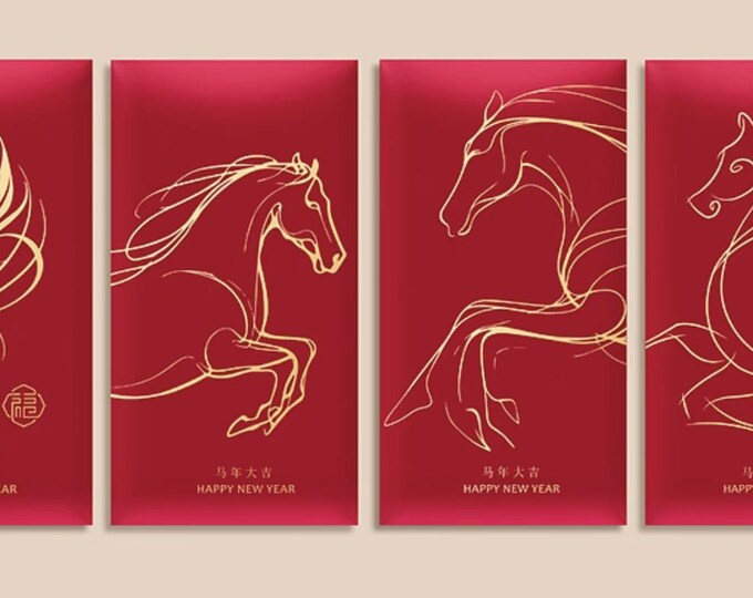 2026 Year of the Horse Red Envelopes, Gold Foil Lucky Money Packets
