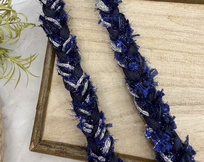 Dark Blue Lace Trim, Couture Bridal Embellishment Sold by 1 Yard