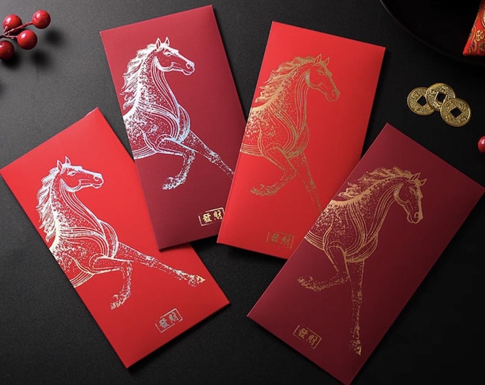 Year of the Horse 2026 Gold Foil Red Envelopes, Lucky Money Gift Red Packets