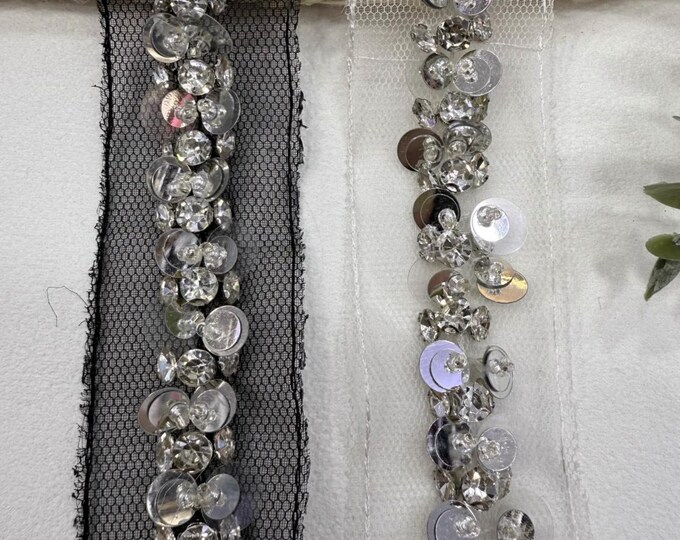 Beaded Lace Trim Ribbon - Costume Design, Bridal Headwear - Sold by Yard