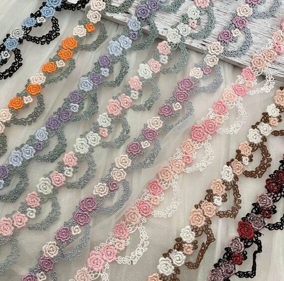 Embroidery Lace trim, Floral trim decor trimming for costume design sewing bridal trim dress coat cuff collar bag Sold by 1 yard