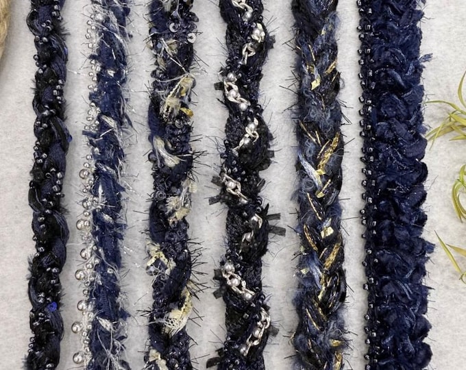 Dark Blue Lace Trim, Couture Bridal Embellishment Sold by 1 Yard