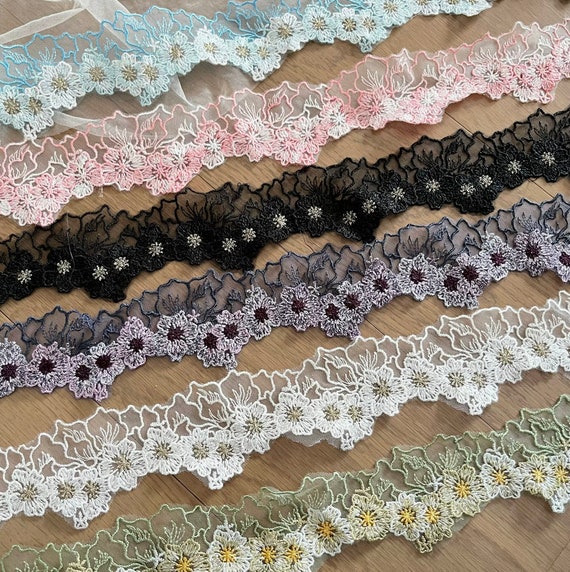 Embroidery Lace trim, Floral trim decor trimming for costume design sewing bridal trim dress coat cuff collar bag Sold by 1 yard