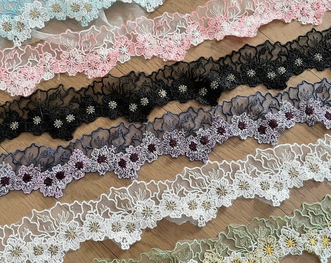 Floral Embroidery Lace Trim, Costume Design, Bridal Trim (Sold by 1 Yard)