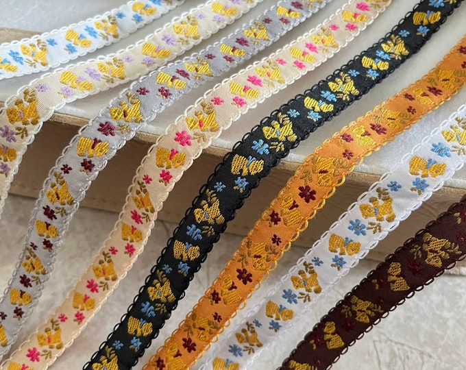 Floral Embroidered Lace Trim, Costume Design Embellishment, Sold by 1 Yard