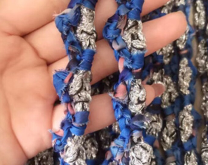 Blue Silver Lace Trim, Costume Design Embellishment, Sold by 1 Yard