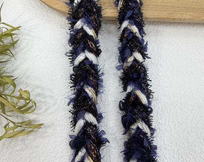 Dark Blue Lace Trim, Couture Bridal Embellishment Sold by 1 Yard