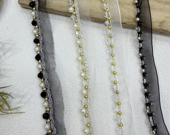 Beaded Lace Trim, Costume Design Embellishment, Sold by 1 Yard