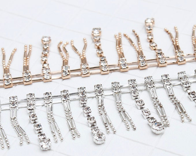 Rhinestone Bead Chain Fringe Trim By The Yard
