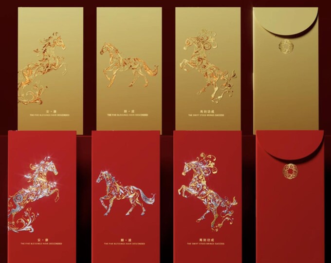 2026 Year of the Horse Red Envelopes, Gold Foil Lucky Money Packets