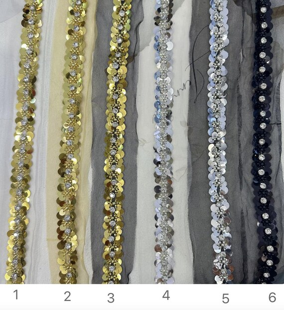 Sequins Lace trim, Beaded trim, Rhinestone trim for costume design sewing embellishment bridal trim dress coat cuff collar Sold by 1 yard