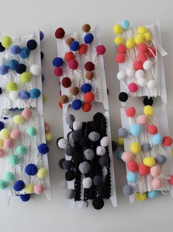PomPom Tassel Fringe Lace trim ribbon for costume design bridal trim headwear dress coat cuff collar bag home deco Sold by 1 yard