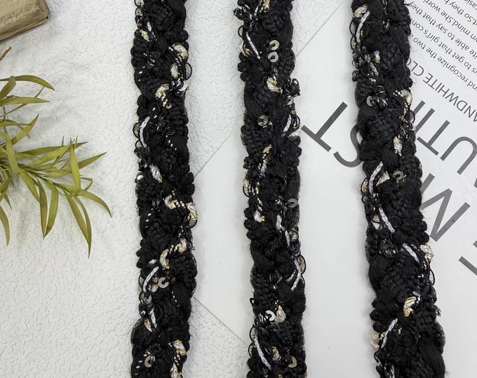Black Sequins Trim, Costume Design Embellishment, Sold by the Yard