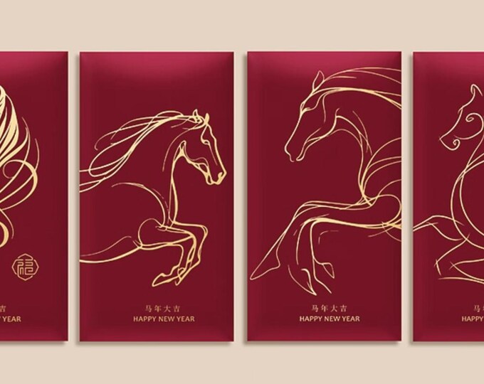 2026 Year of the Horse Red Envelopes, Gold Foil Lucky Money Packets