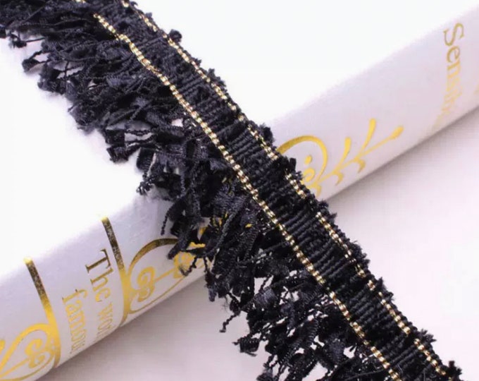 Black Tassel Fringe Lace Trim, Costume Design, Sold by 1 Yard