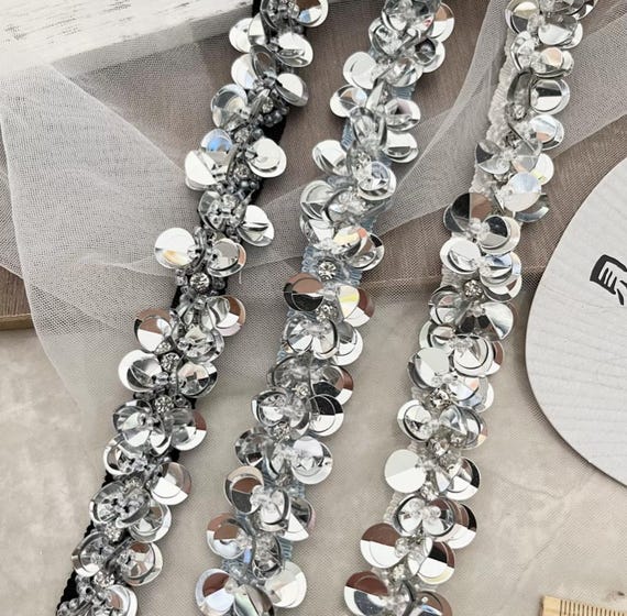 Sequins Lace trim, Beaded trim, Rhinestone trim for costume design sewing embellishment bridal trim dress coat cuff collar Sold by 1 yard