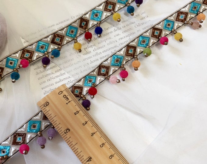 Pom Pom Lace Trim, Colorful Costume Design, Sold by 1 Yard