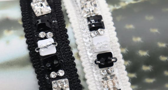 Rhinestone Beaded Lace trim for costume design sewing embellishment bridal trim dress coat cuff collar Sold by 1 yard