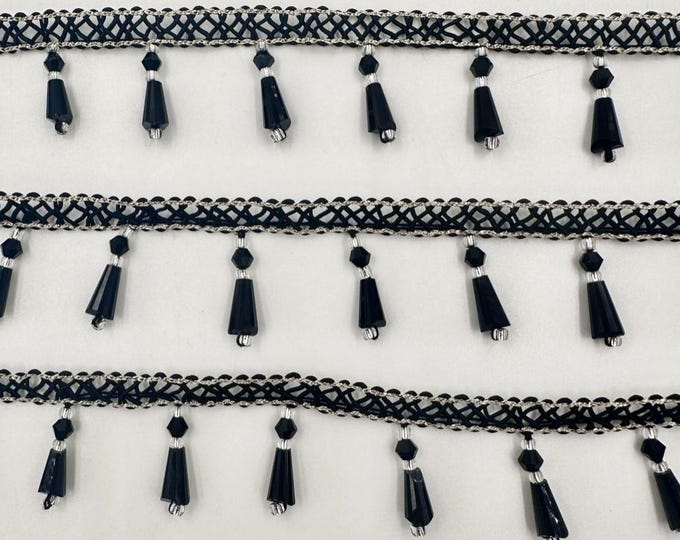Black Beaded Trim, Costume Design Embellishment, Sold by 1 Yard