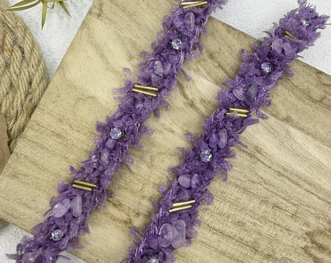 Purple Beaded Trim, Costume Design Embellishment, Sold by the Yard