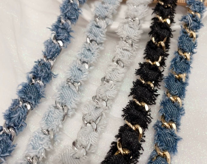 Denim Chain Lace Trim, Costume Design Sewing Trim, Sold by 1 Yard