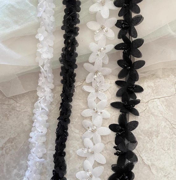 Beaded Lace trim, decor trimming for costume design sewing embellishment bridal trim dress coat cuff collar bag home deco Sold by 1 yard