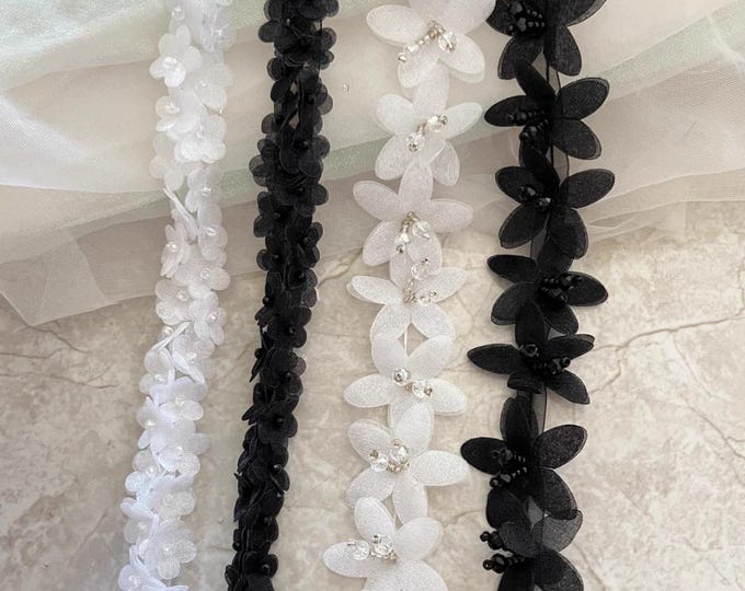 Beaded Flower Lace Trim, Costume & Bridal Embellishment
