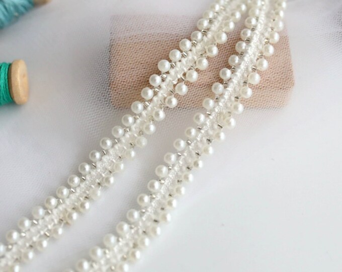 Beaded Lace Trim, Costume Design Embellishment, Bridal Trim (1 Yard)