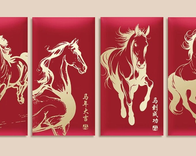 2026 Year of the Horse Red Envelopes, Gold Foil Lucky Money Packets