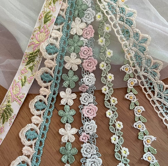 Embroidery Lace trim, Floral trim decor trimming for costume design sewing bridal trim dress coat cuff collar bag Sold by 1 yard