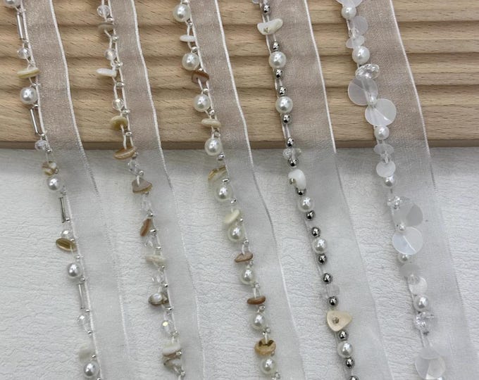 Beaded Lace Trim, Sewing Embellishment, Sold by 1 Yard