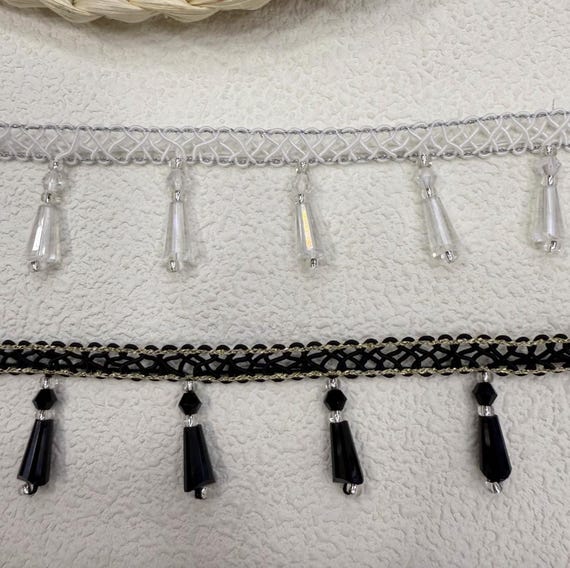 3cm Wide Beaded Tassel Fringe Trim for Curtains, Drapes, Valances | DIY Victorian Bohemian Tablecloth & Home Decor Sewing Supplies