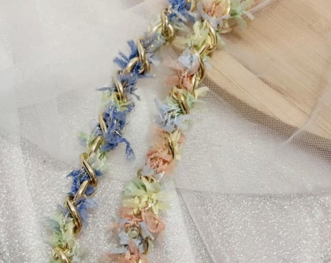 Pastel Tweed Chain Trim, Costume Design, Bridal Embellishment (1 Yard)