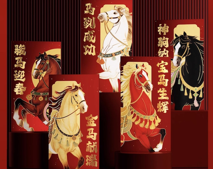 2026 Year of the Horse Red Envelopes, Gold Foil Lucky Money Packets