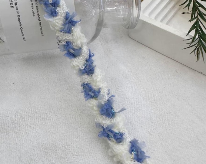 Blue White Lace Trim, Couture Bridal Embellishment Sold by 1 Yard