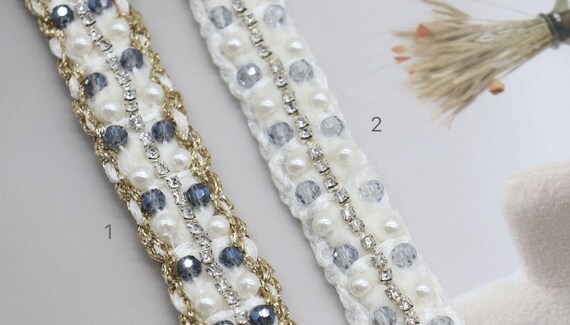 Beaded Lace trim for costume design sewing embellishment bridal trim dress coat cuff collar Sold by 1 yard