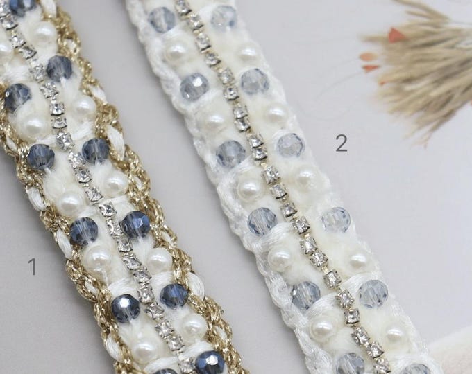 Beaded Lace Trim, Costume Design Embellishment - Sold by 1 Yard
