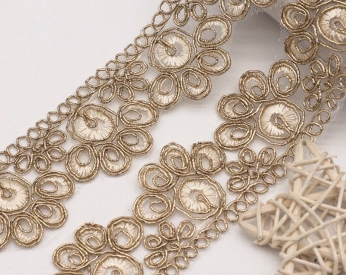 Floral Embroidery Lace Trim, Costume Design Embellishment, Sold by 1 Yard