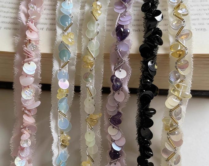 Beaded Sequins Trim - Costume Design, Sewing Embellishment (Sold by 1 Yard)