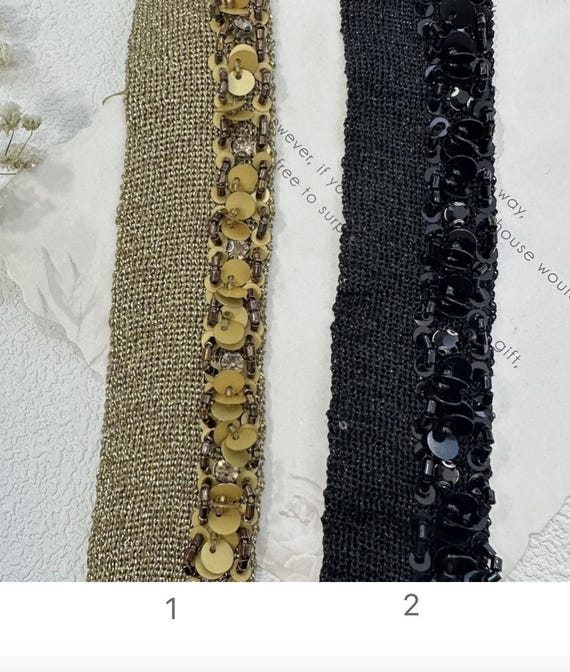 Sequins Lace trim for costume design sewing embellishment bridal trim dress coat cuff collar Sold by 1 yard