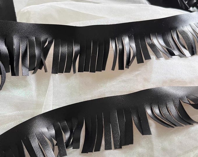 4cm Black PU Leather Tassel Trim, DIY Sewing Supply for Clothing Hem & Edge Wrapping - Sold by 1 Yard